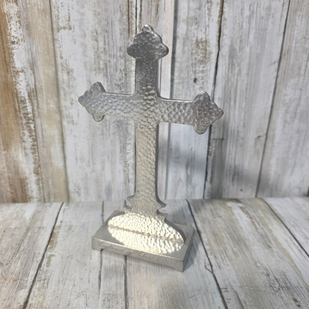 Pura Indonesia Hammered Pewter Standing Cross Confirmed in Christ 2003 Silver